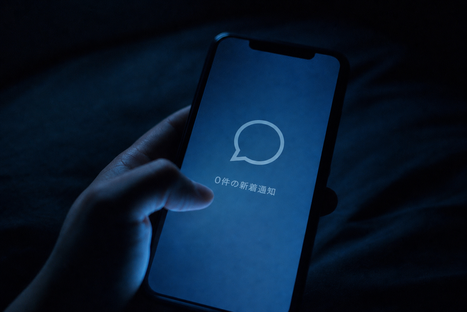 暗い部屋で通知のないスマホを見る手元